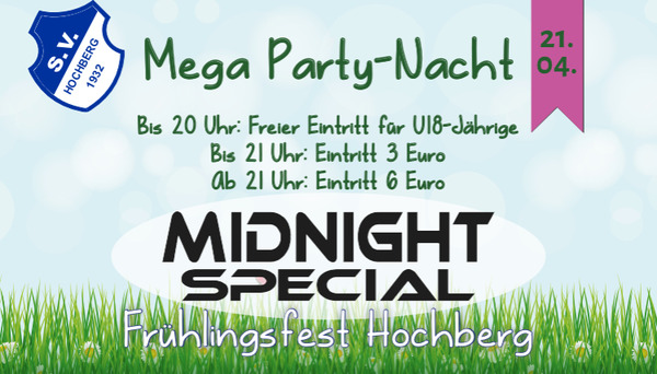 Party Flyer: Mega Party Nacht mit Midnight Special 2018 am 21.04.2018 in Bad Saulgau