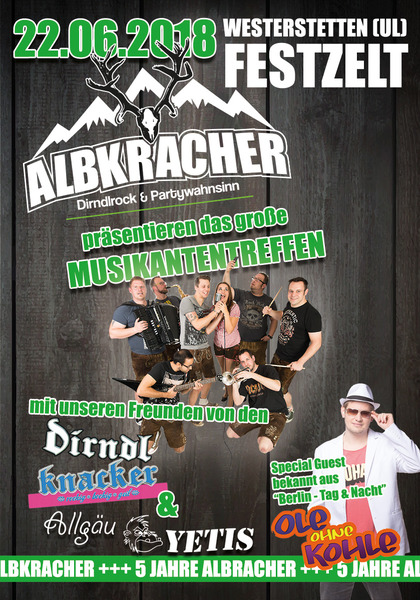 Party Flyer: 5 Jahre Albkracher......die Party des Jahres am 22.06.2018 in Westerstetten