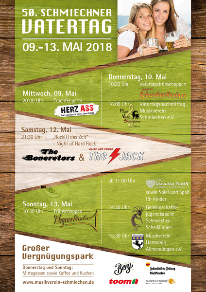 Party Flyer: Schmiechner Vatertag ab 10:30 Uhr am 10.05.2018 in Schelklingen