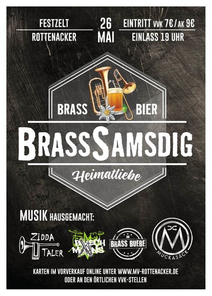 Party Flyer: BrassSamsdig - Brass, Bier, Heimatliebe! am 26.05.2018 in Rottenacker