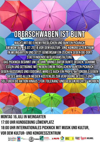 Party Flyer: Picknick gegen AfD - 18 Uhr am 16.07.2018 in Weingarten