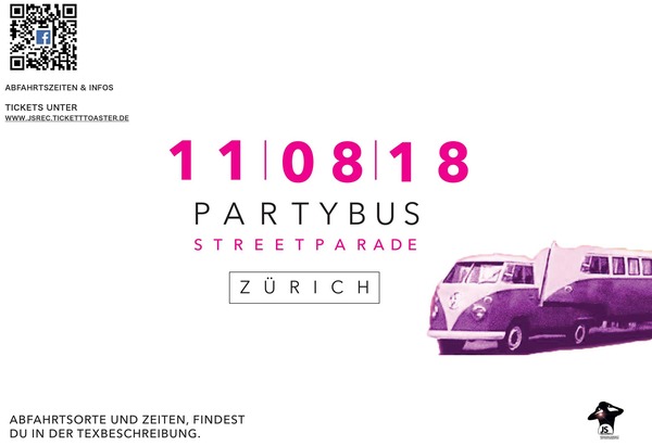 Party Flyer: Partybus Streetparade Zrich 2018 RV/FN/Li/B am 11.08.2018 in Ravensburg