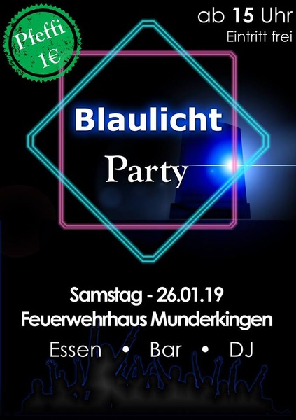 Party Flyer: Blaulicht-Party am Narrensprung am 26.01.2019 in Munderkingen