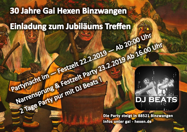 Party Flyer: Narrensprung zum 30. Jubilum Gai-Hexen  am 23.02.2019 in Ertingen