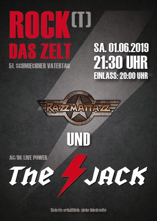 Party Flyer: Rockt das Zelt 21:30 Uhr Razzmattazz & the Jack am 01.06.2019 in Schelklingen