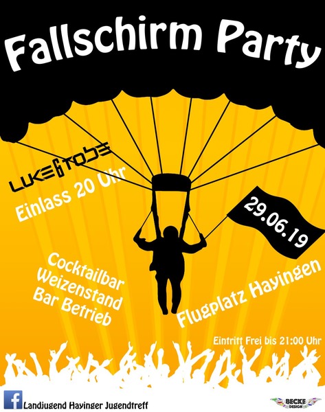 Party Flyer: Fallschirmparty 2019 am 29.06.2019 in Hayingen