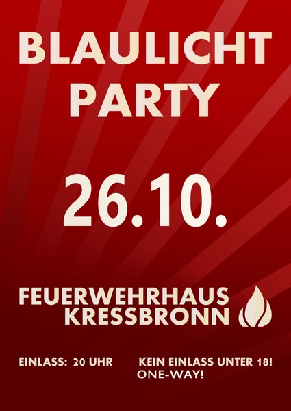 Party Flyer: Blaulichtparty 2019 am 26.10.2019 in Kressbronn