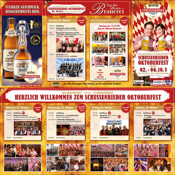 Party Flyer: SCHUSSENRIEDER Oktoberfest 02. bis 06.10.2019/ Programm am 02.10.2019: am 02.10.2019 in Bad Schussenried