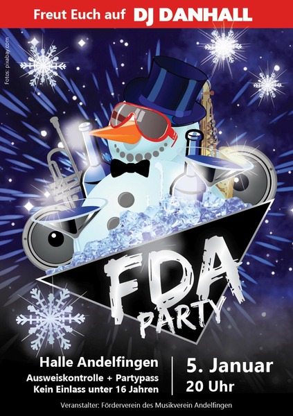 Party Flyer: 20. FDA-Party Andelfingen am 05.01.2020 in Langenenslingen