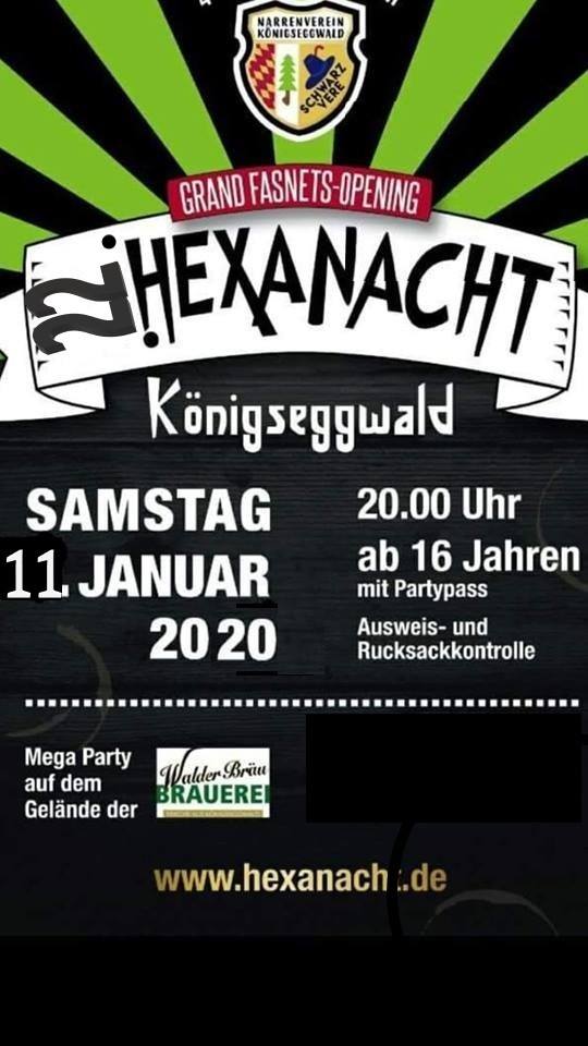 Party Flyer: Hexanacht am 11.01.2020 in Knigseggwald
