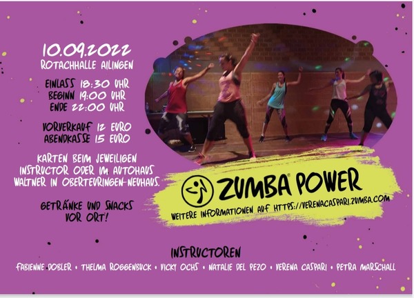 Party Flyer: Zumba-Fitness, Tanzen Bodenseekreis, Friedrichshafen-Ailingen am 10.09.2022 in Friedrichshafen