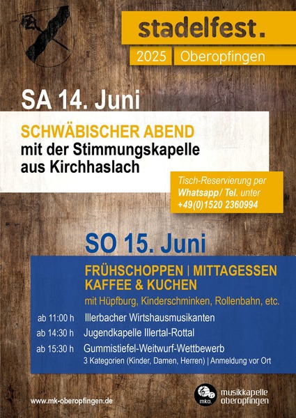 Party Flyer: Stadelfest Oberopfingen am 14.06.2025 in Kirchdorf an der Iller