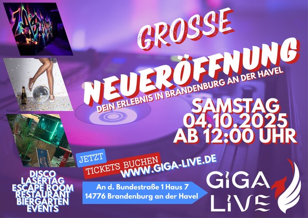 Party Flyer: Giga Live NEUERFFNUNG (CLUB) am 04.10.2025 in Brandenburg an der Havel